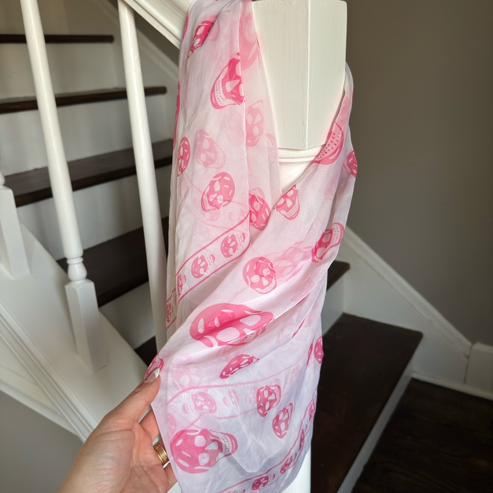 Pink Skull Pattern Scarf Alexander McQueen